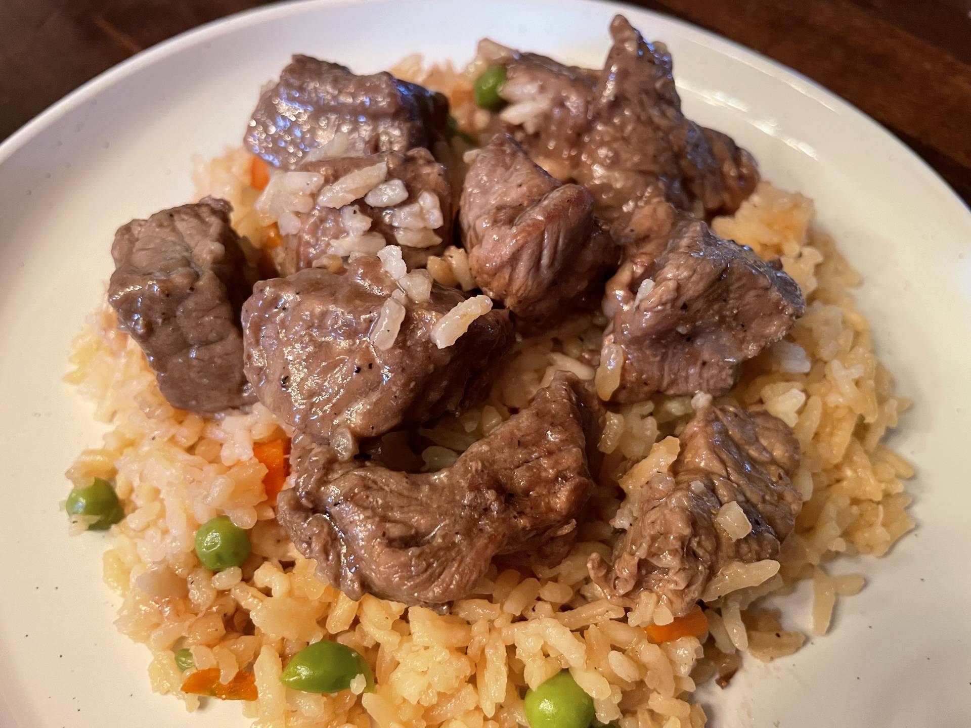 Teriyaki Beef Tips on Vegetable Fried Rice