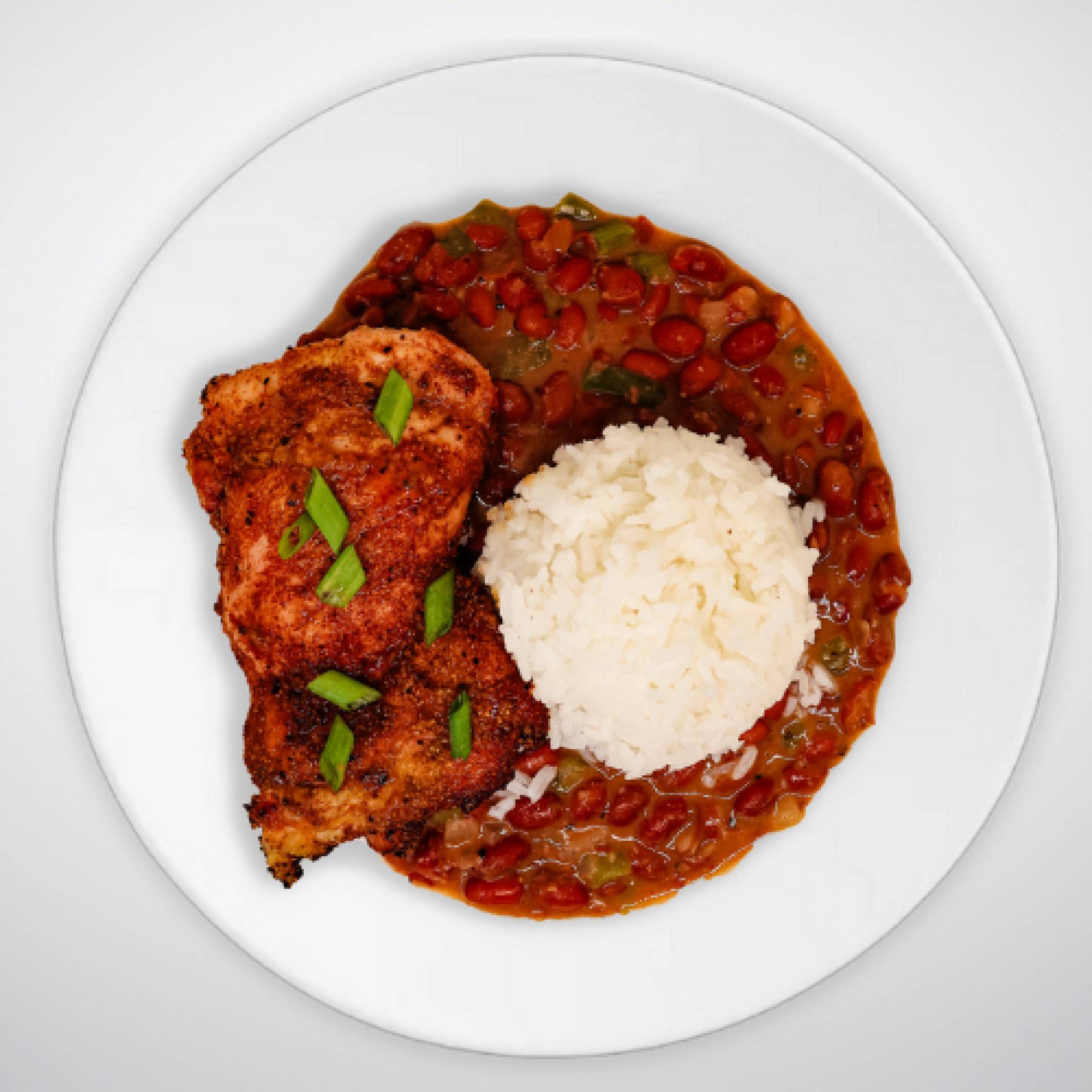 Cajun Chicken Thighs with Jasmine Rice and Steamed Broccoli