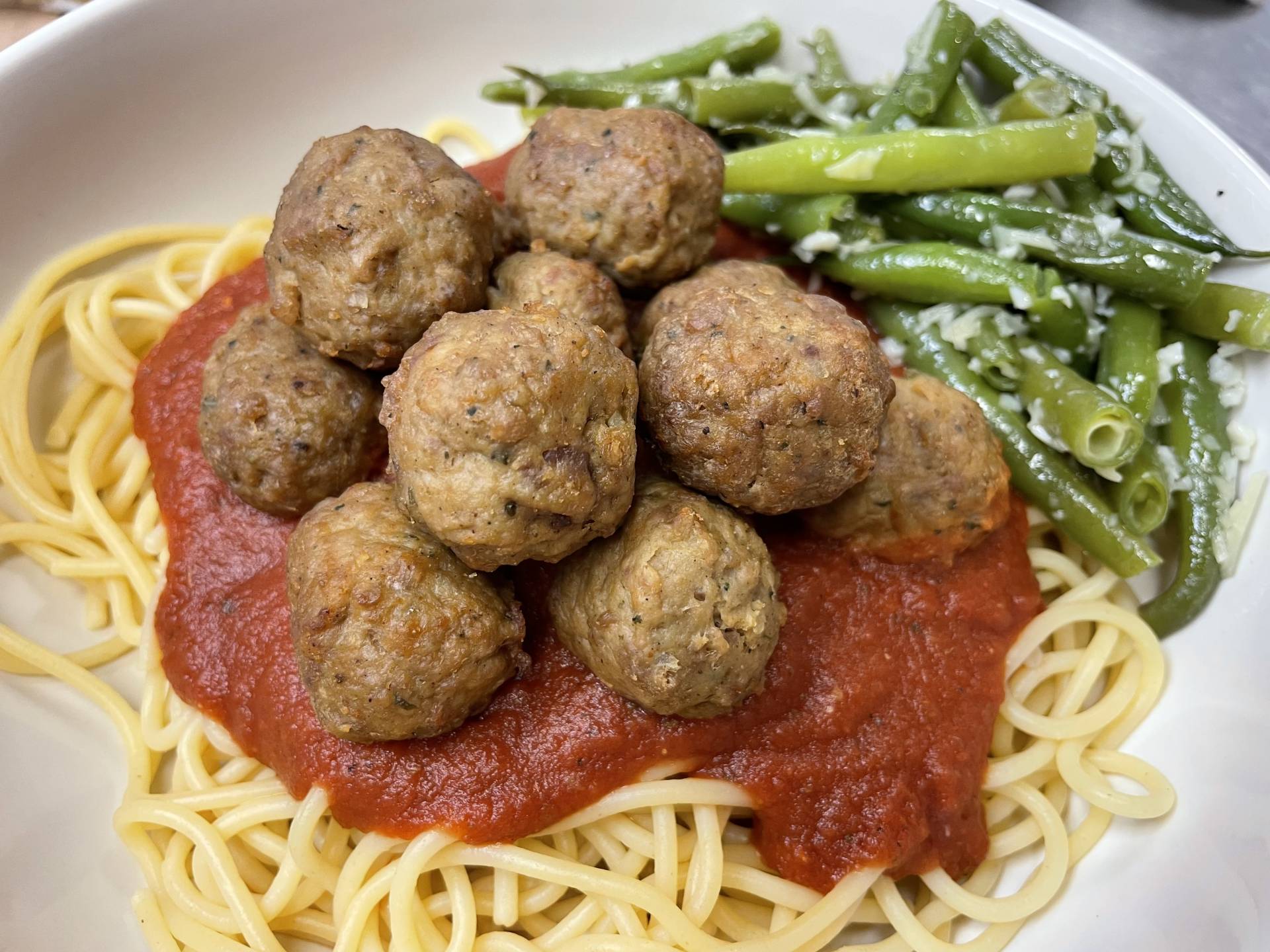 Spaghetti and Meatballs with Country Style Green Beans