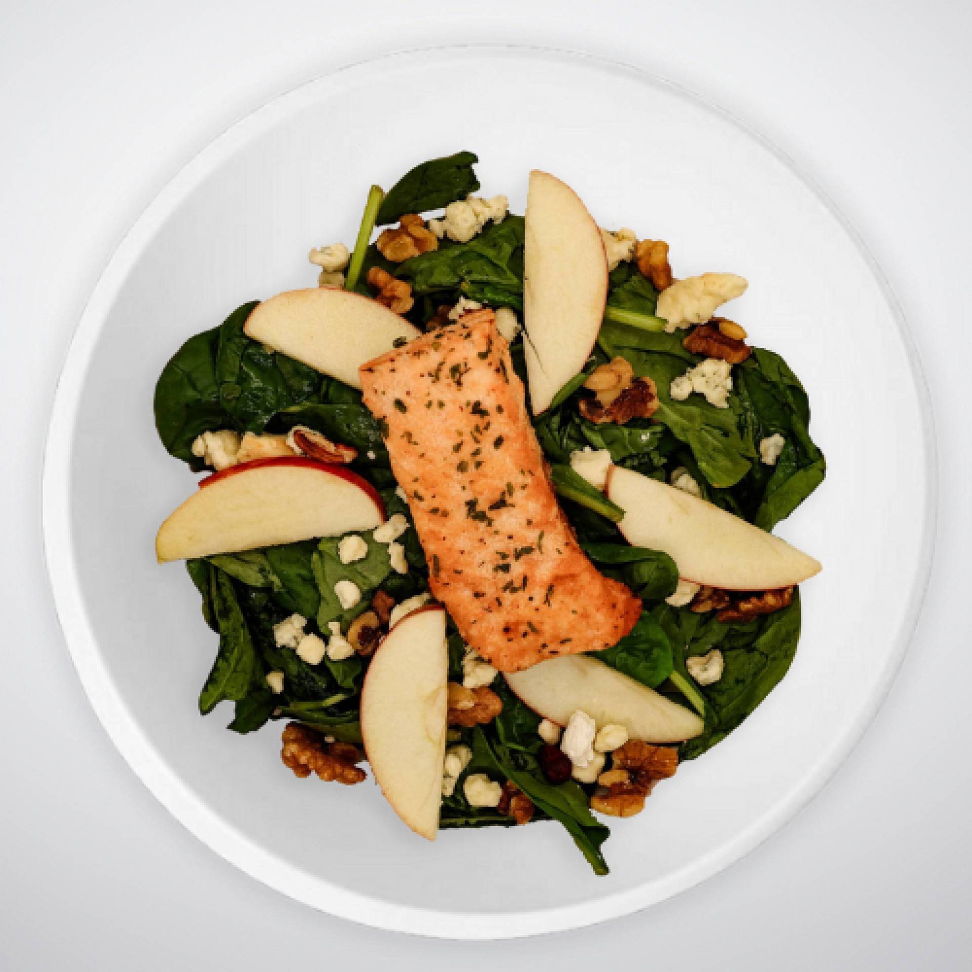 Salmon and Spinach Salad with Blue Cheese and Apple