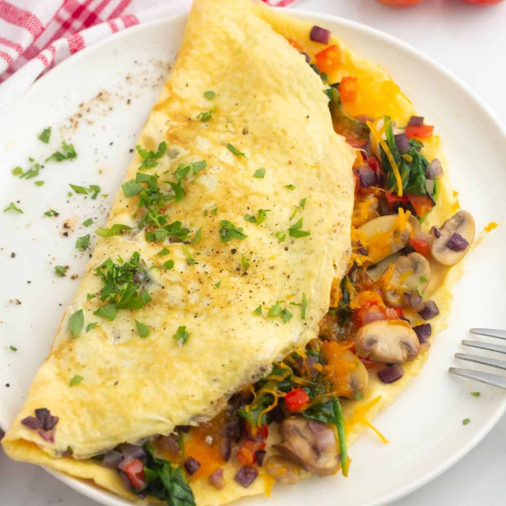 Cheesy Vegetable Omelette with Sausage Patties